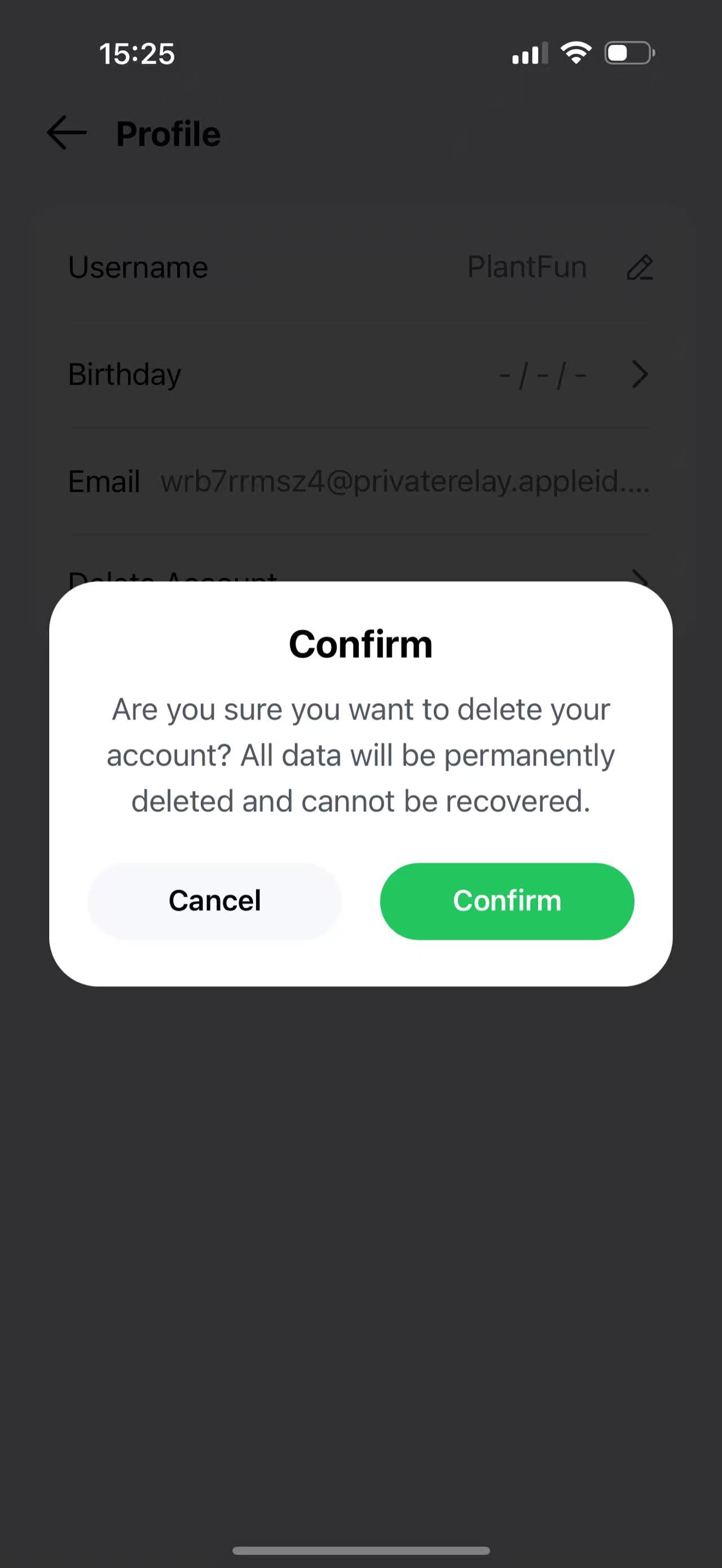 Confirm deletion